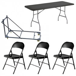 Lot 20 tables pliantes polypro Grey Edition® + 120 chaises pliantes + chariot