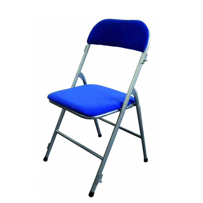 Chaise pliante en velours à pieds en métal, chaise pliante bleue