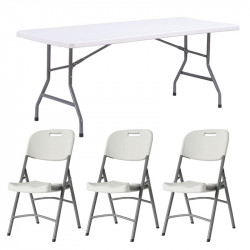 Lot 10 tables pliantes blanches + 60 chaises en polypro