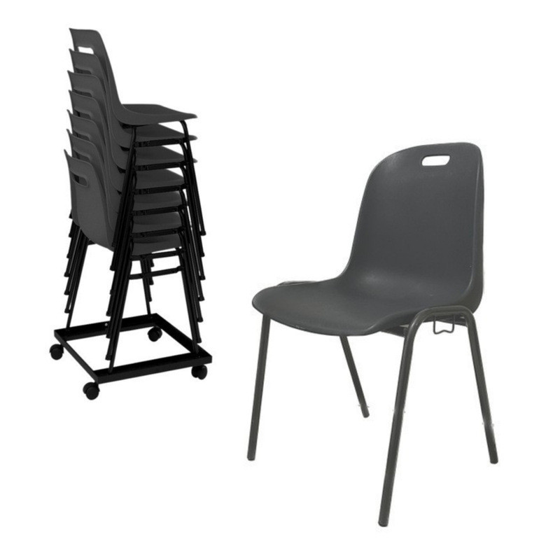 Lot de 30 chaises empilables Emma + 2 chariots Grey Edition®