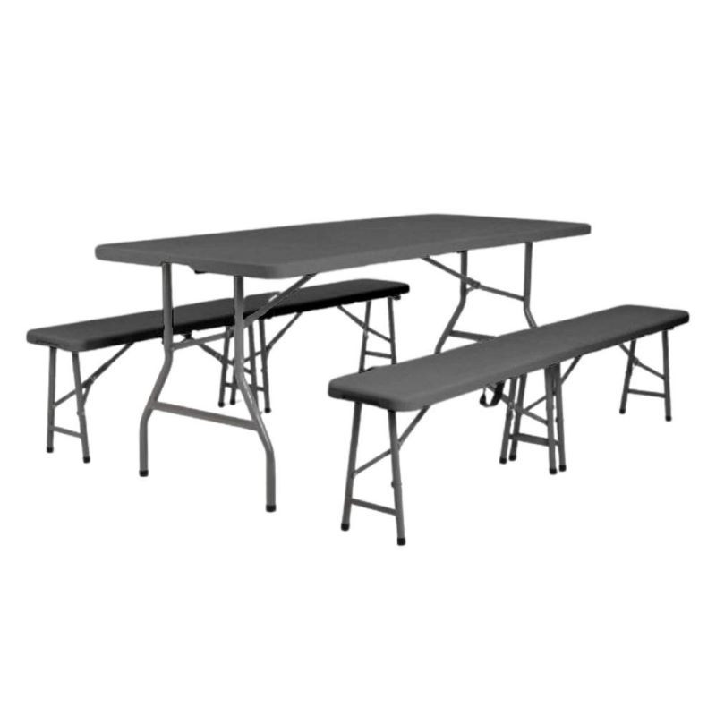 Lot de 10 tables + 20 bancs pliants polypro Grey Edition®