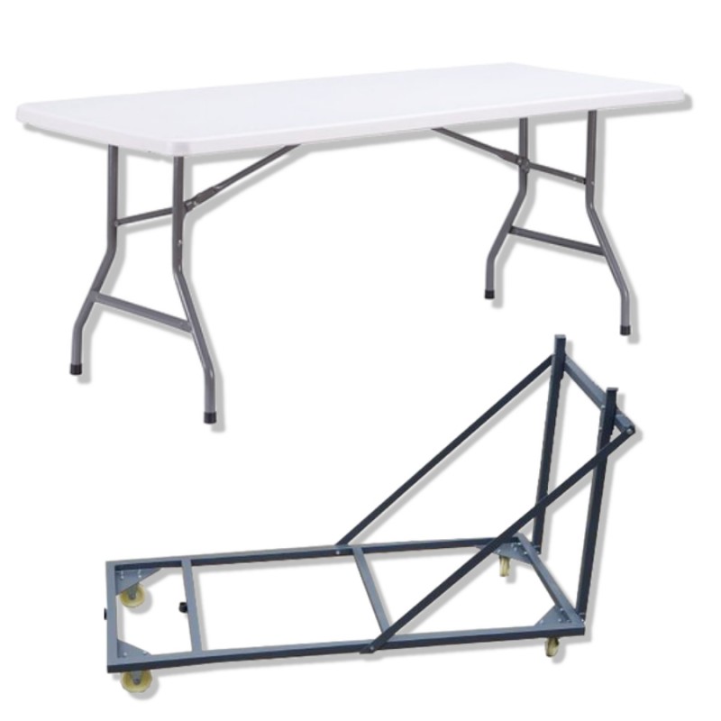 Lot de tables pliantes polypro 153 cm + 1 chariot